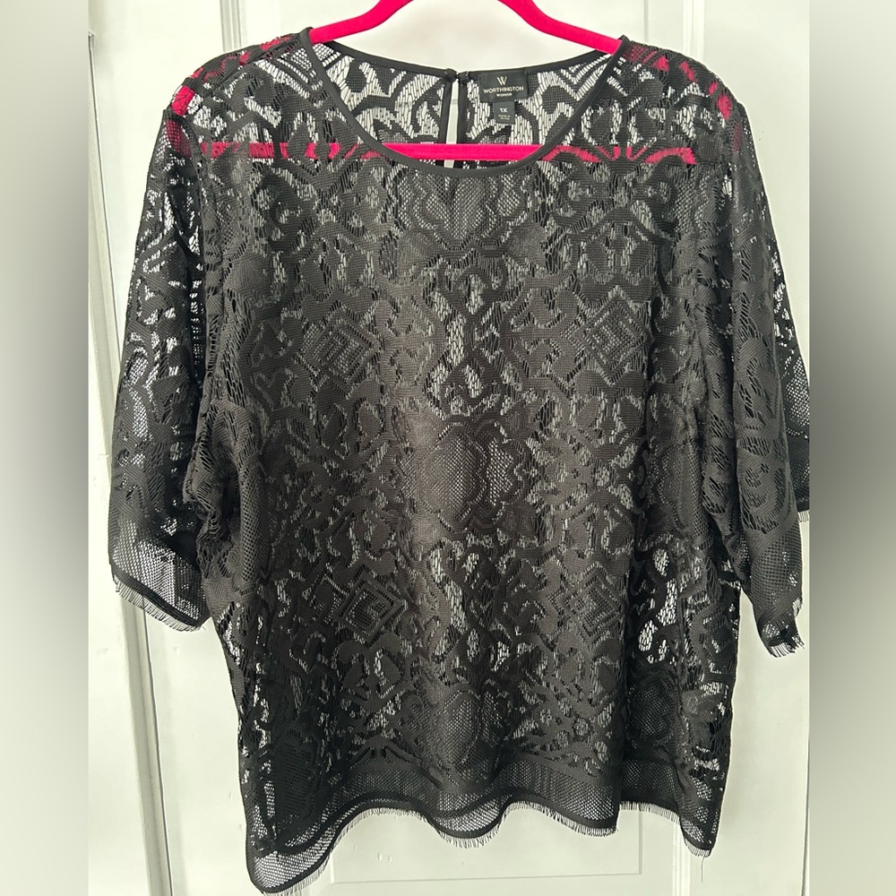 WORTHINGTON - Lace top - short sleeve - Womens 1X